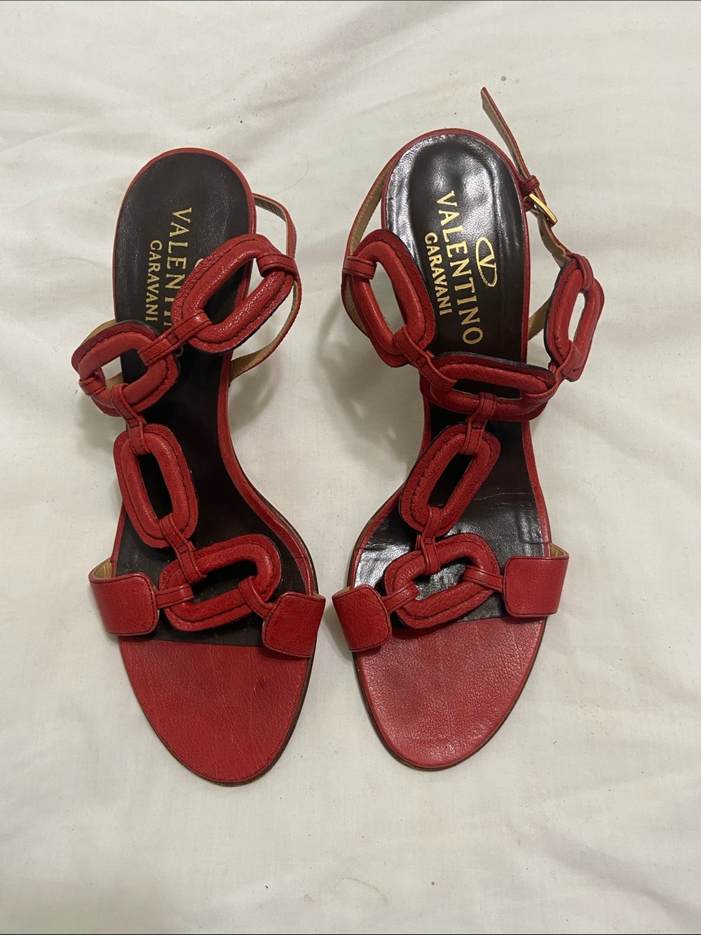 Valentino Garavani Red Chain-Link Strap Heels